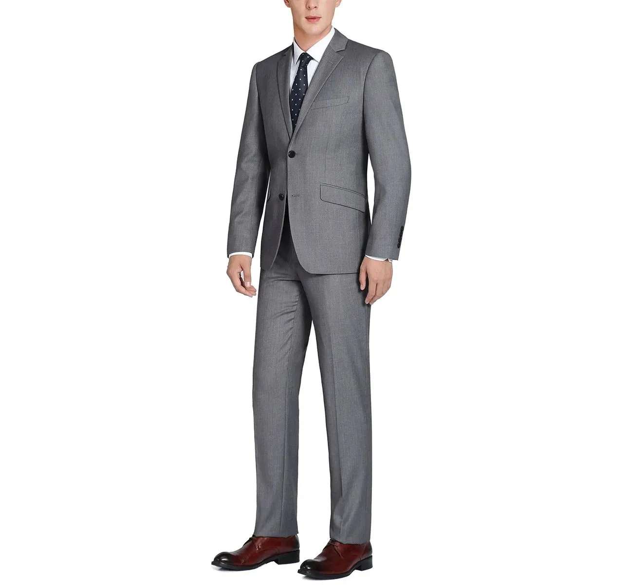 Alessandro Vitello by Renoir Dark Grey 2-Piece Slim Fit Notch Lapel Wool Suit 508-3