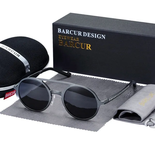 Aluminum Magnesium  Polarized Vintage Men Round Sunglasses