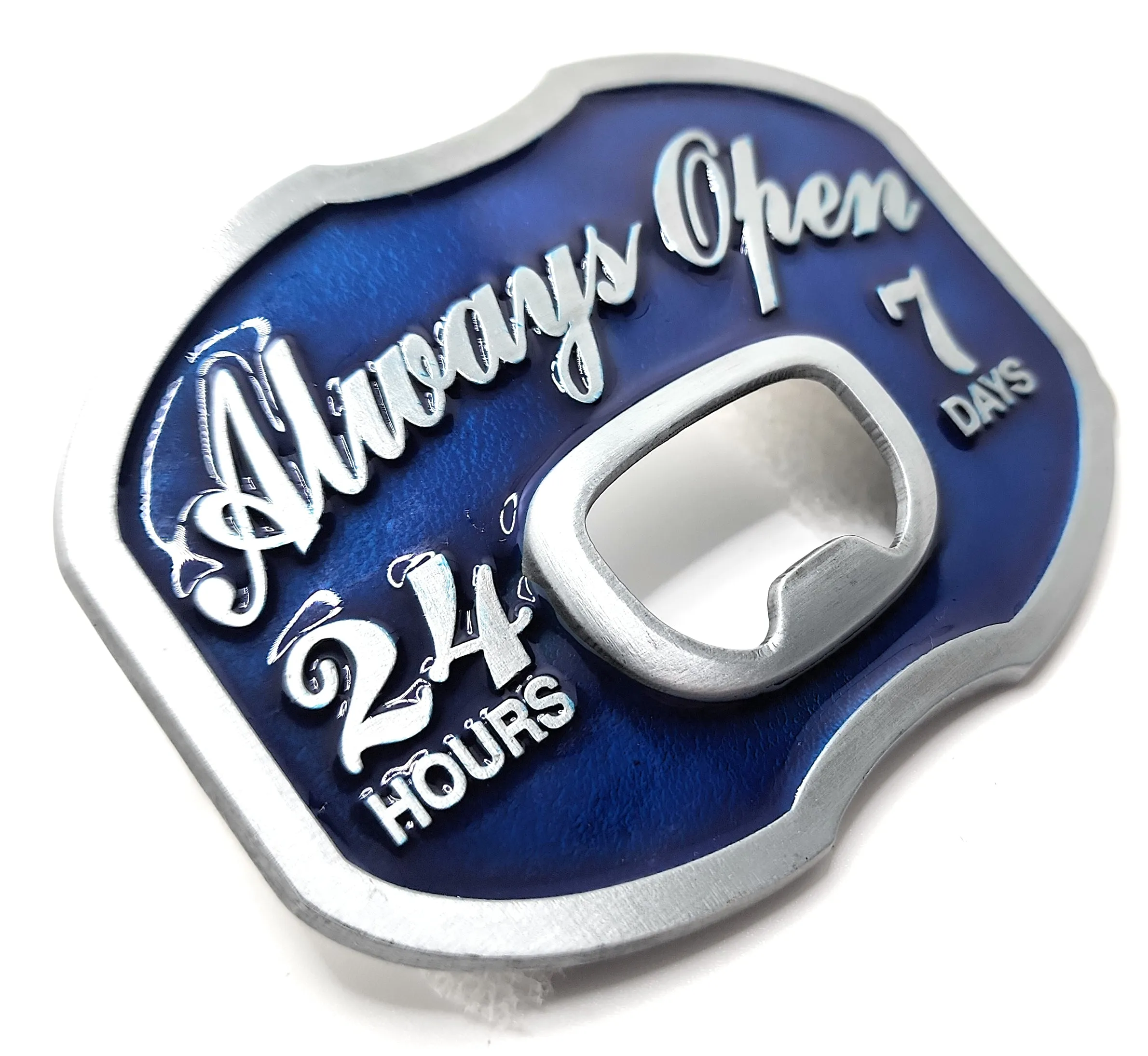 ALWAYS OPEN 24/7 Belt Buckle Bottle Opener