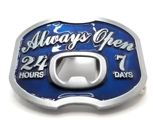 ALWAYS OPEN 24/7 Belt Buckle Bottle Opener