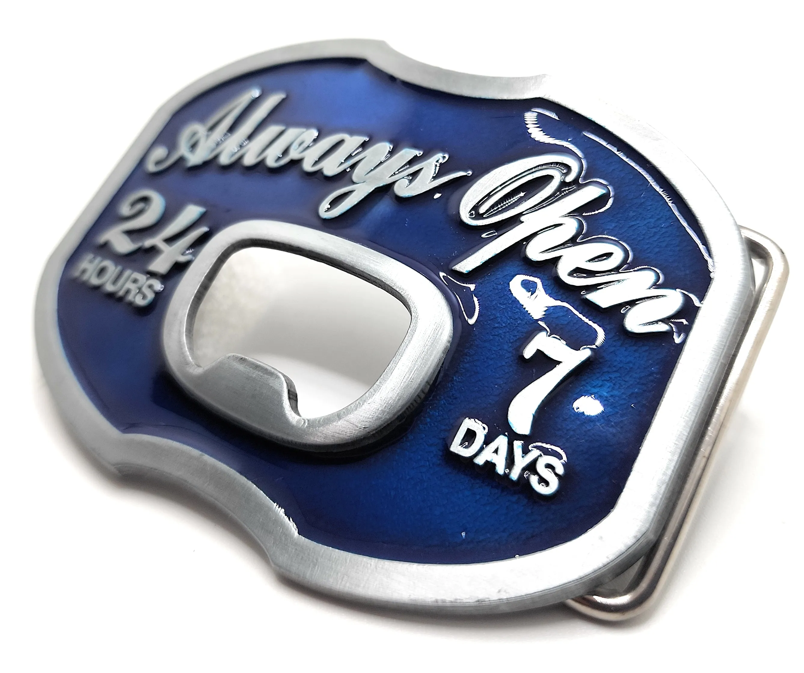 ALWAYS OPEN 24/7 Belt Buckle Bottle Opener