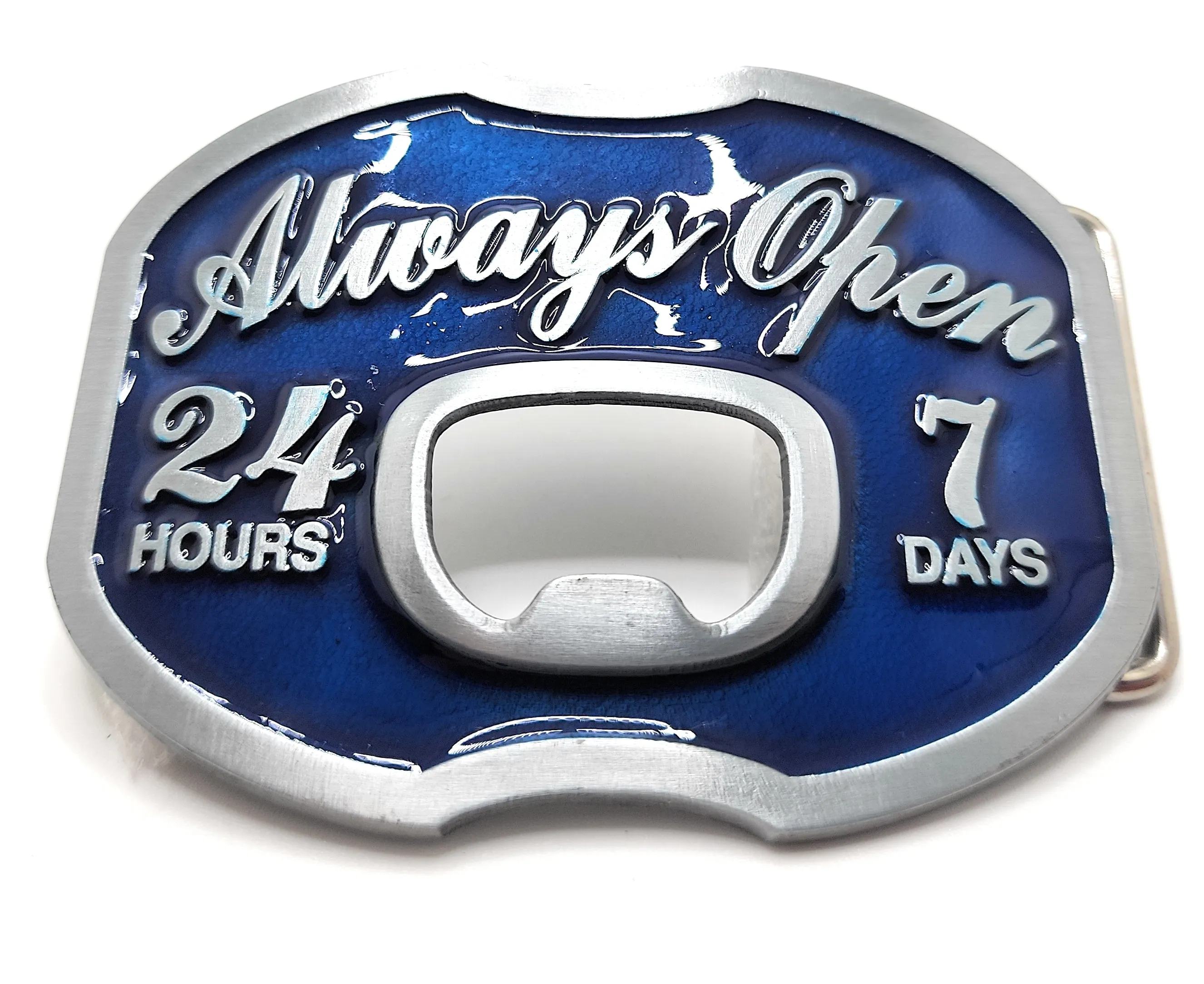 ALWAYS OPEN 24/7 Belt Buckle Bottle Opener