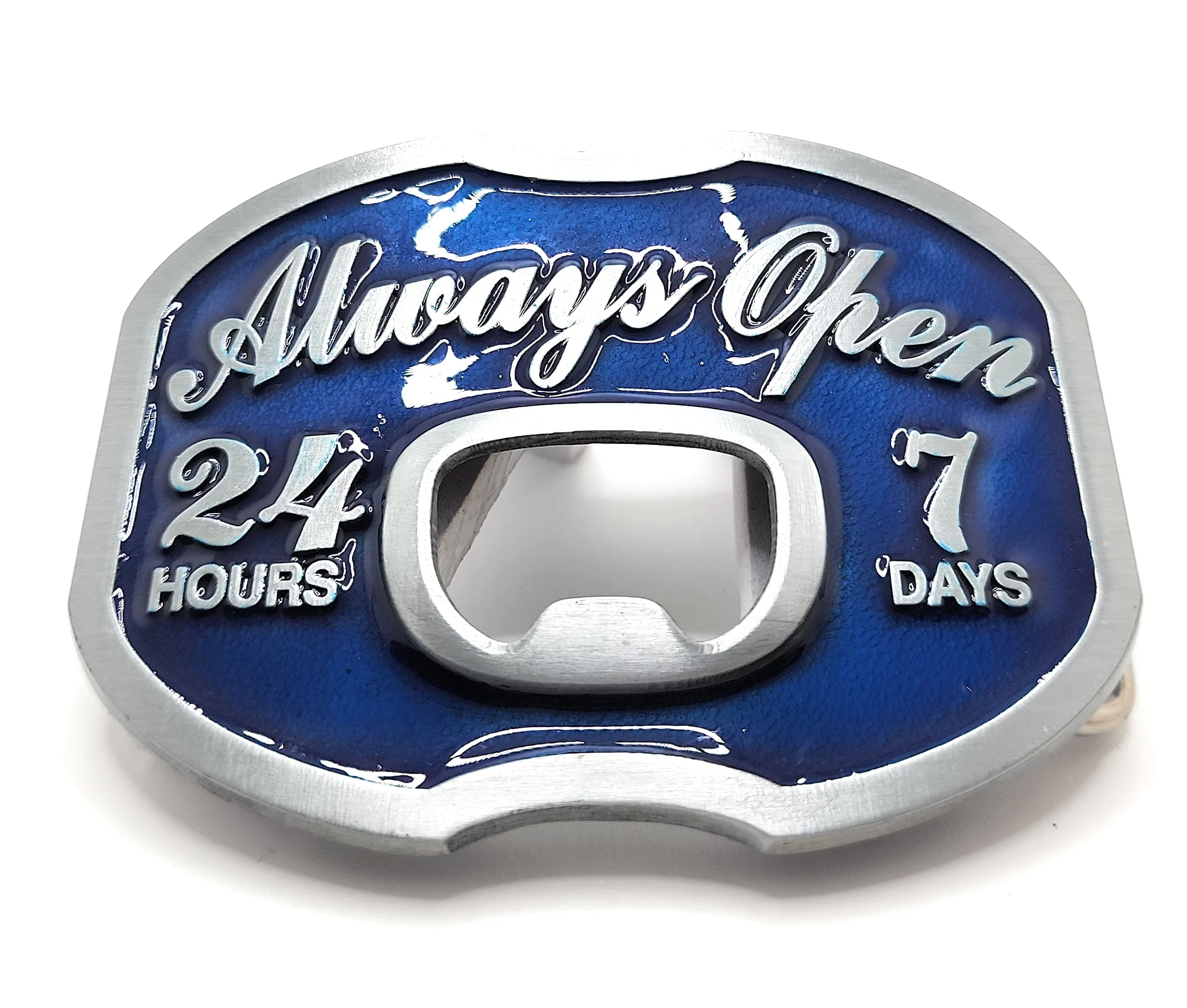 ALWAYS OPEN 24/7 Belt Buckle Bottle Opener