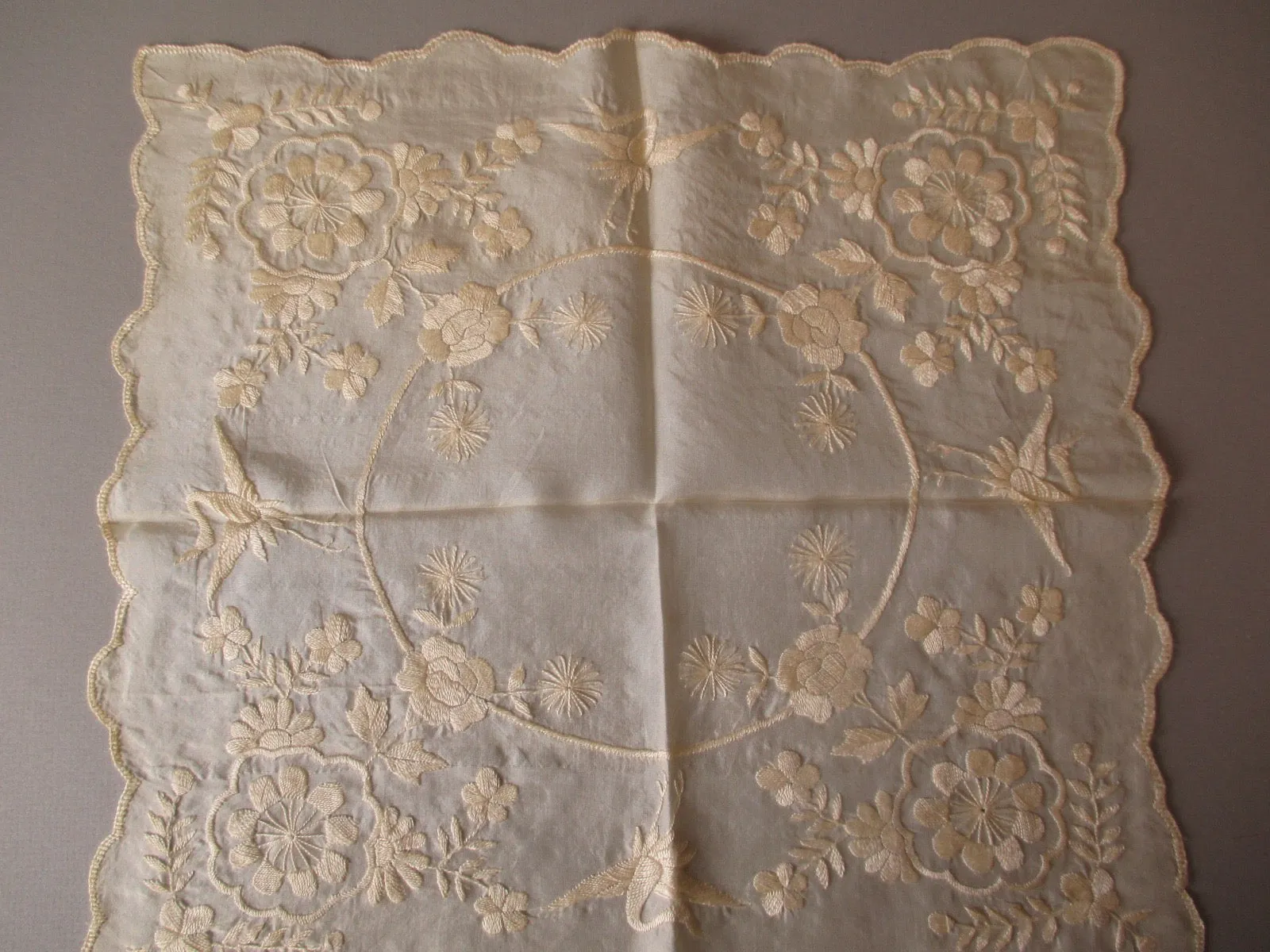 Antique Victorian Silk Bridal Handkerchief