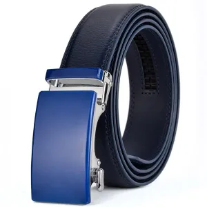 ARTHUR - Genuine Leather Ratchet Belt for Men - Automatic Buckle, No holes - Blue, 35 mm