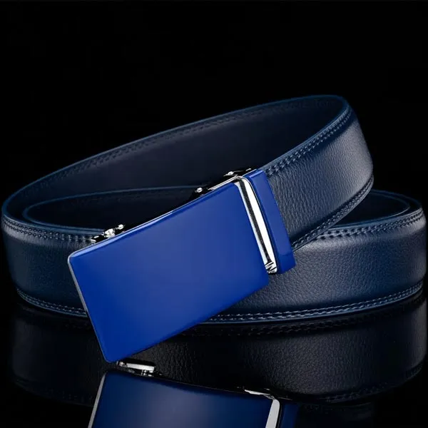 ARTHUR - Genuine Leather Ratchet Belt for Men - Automatic Buckle, No holes - Blue, 35 mm
