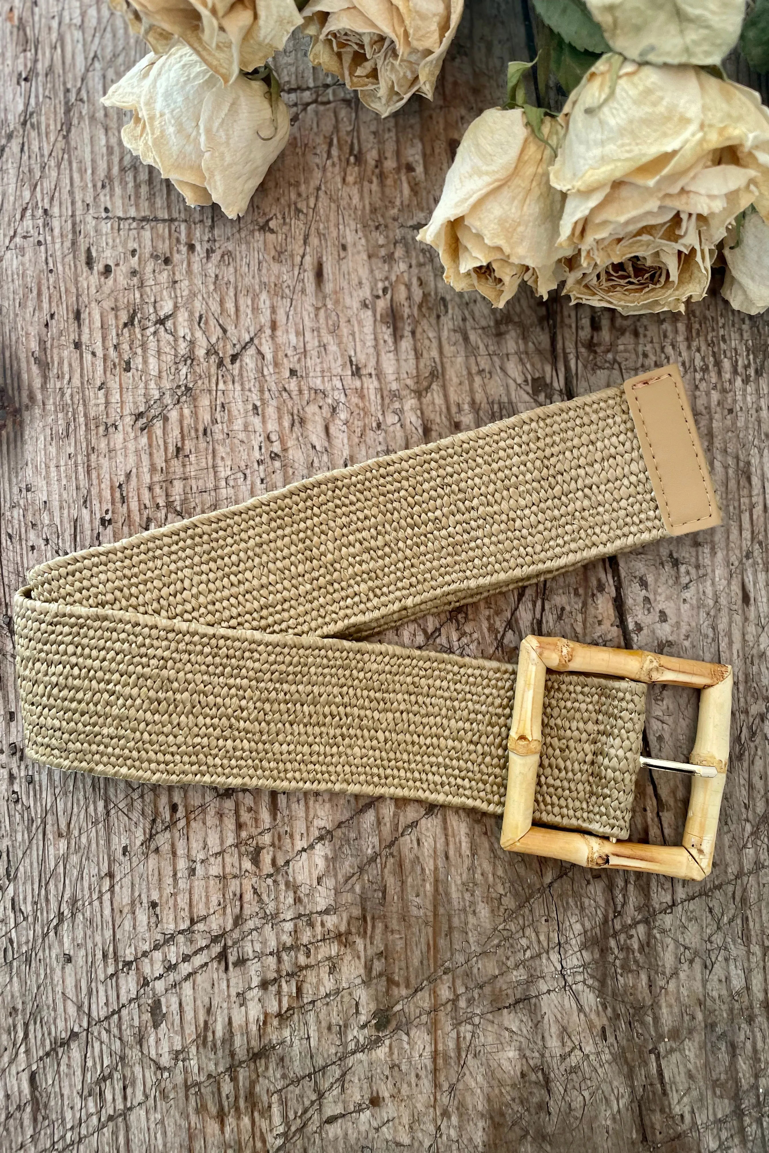 Bamboo Square Stretch Belt - Beige