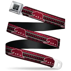 BD Wings Logo CLOSE-UP Black/Silver Seatbelt Belt - Cali Bear/Aztec4 Black/Dark Reds/Cream Webbing