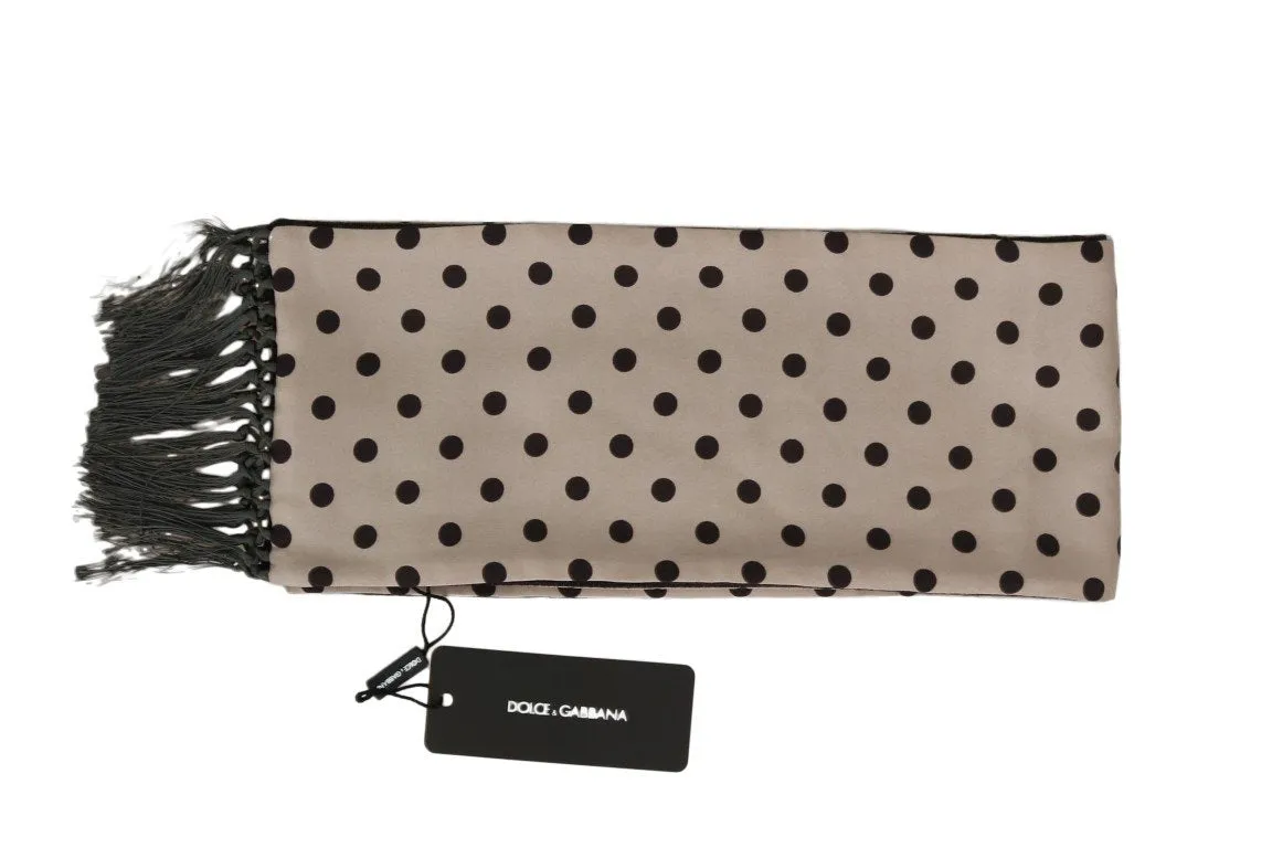 Beige Brown Polka Dotted Silk Scarf