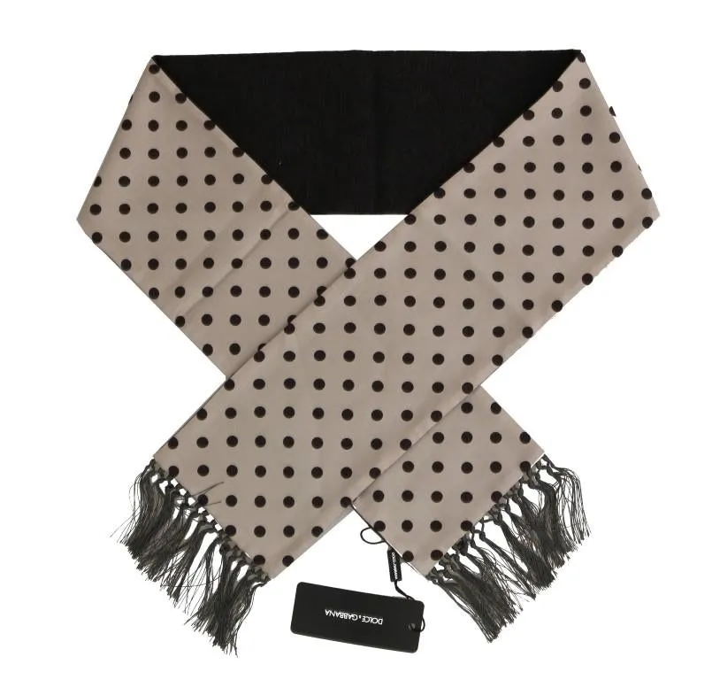 Beige Brown Polka Dotted Silk Scarf