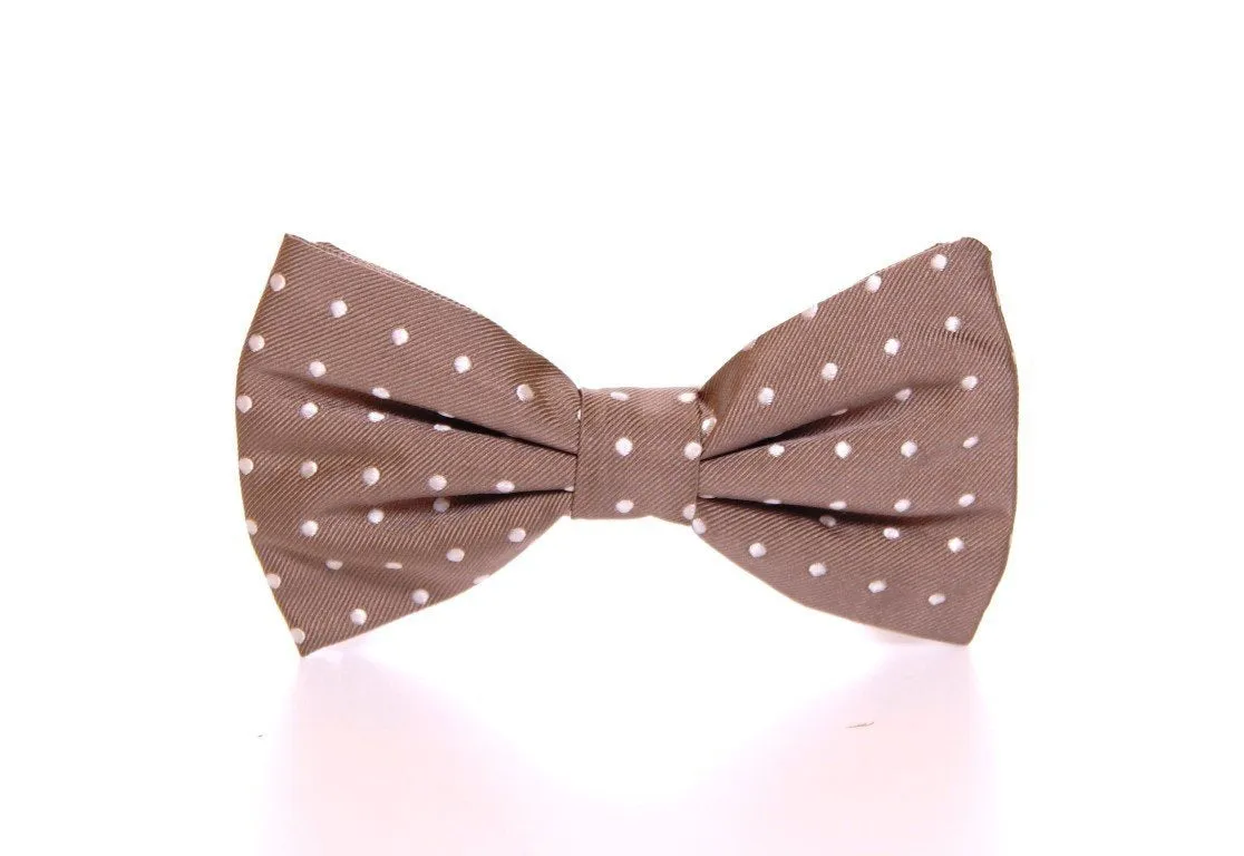 Beige Polka Dot Silk Made in Italy Bowtie Tie