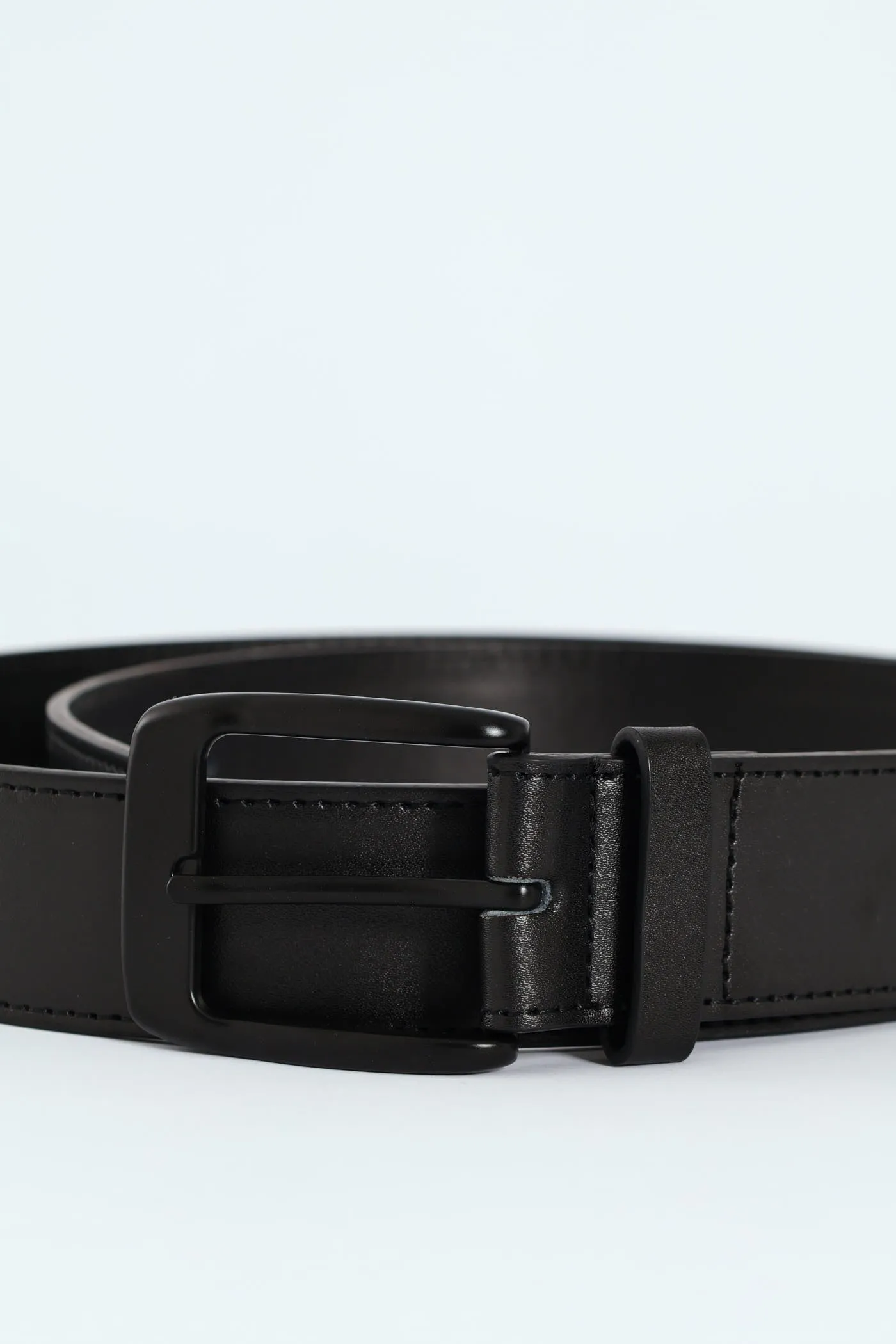 Belt With Stitching & Matt Buckle - Black