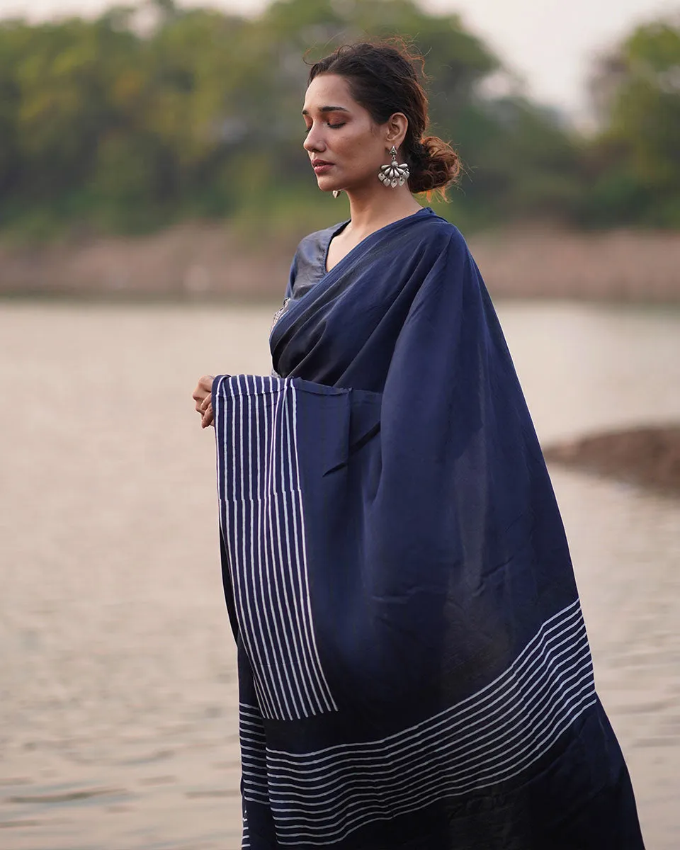 Bhoomi Blockprinted Modal Silk Saree - Jaisal