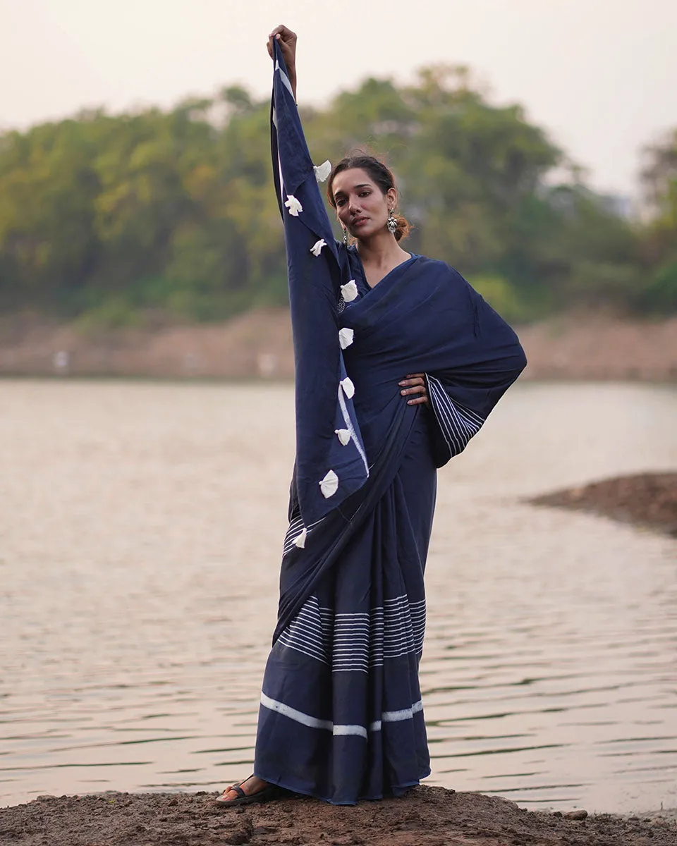 Bhoomi Blockprinted Modal Silk Saree - Jaisal