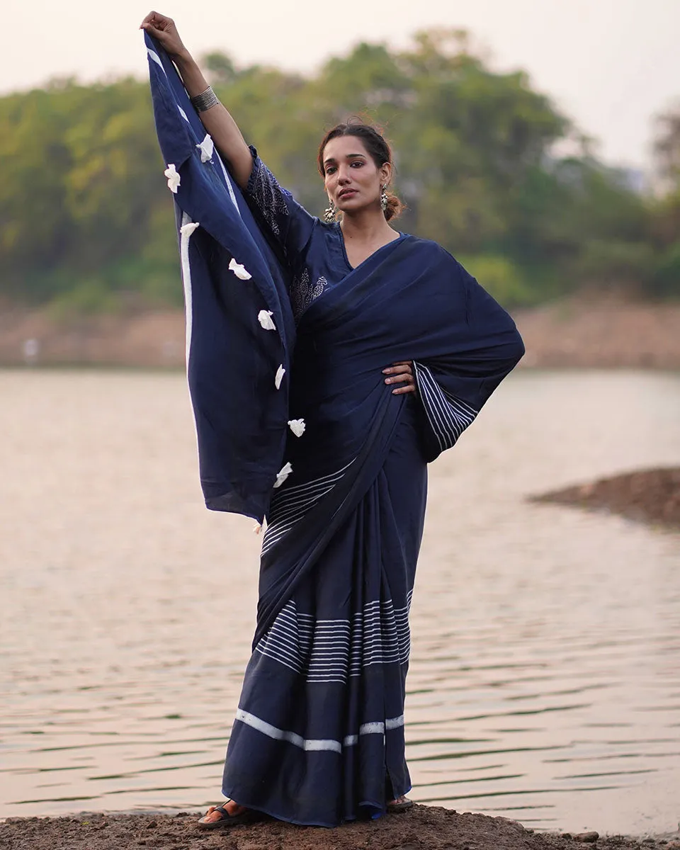 Bhoomi Blockprinted Modal Silk Saree - Jaisal