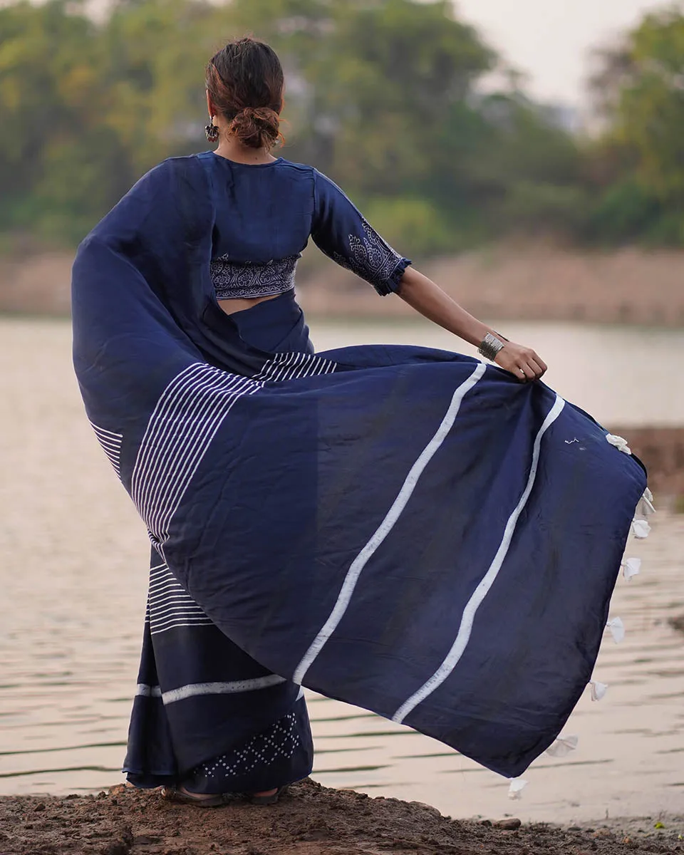 Bhoomi Blockprinted Modal Silk Saree - Jaisal