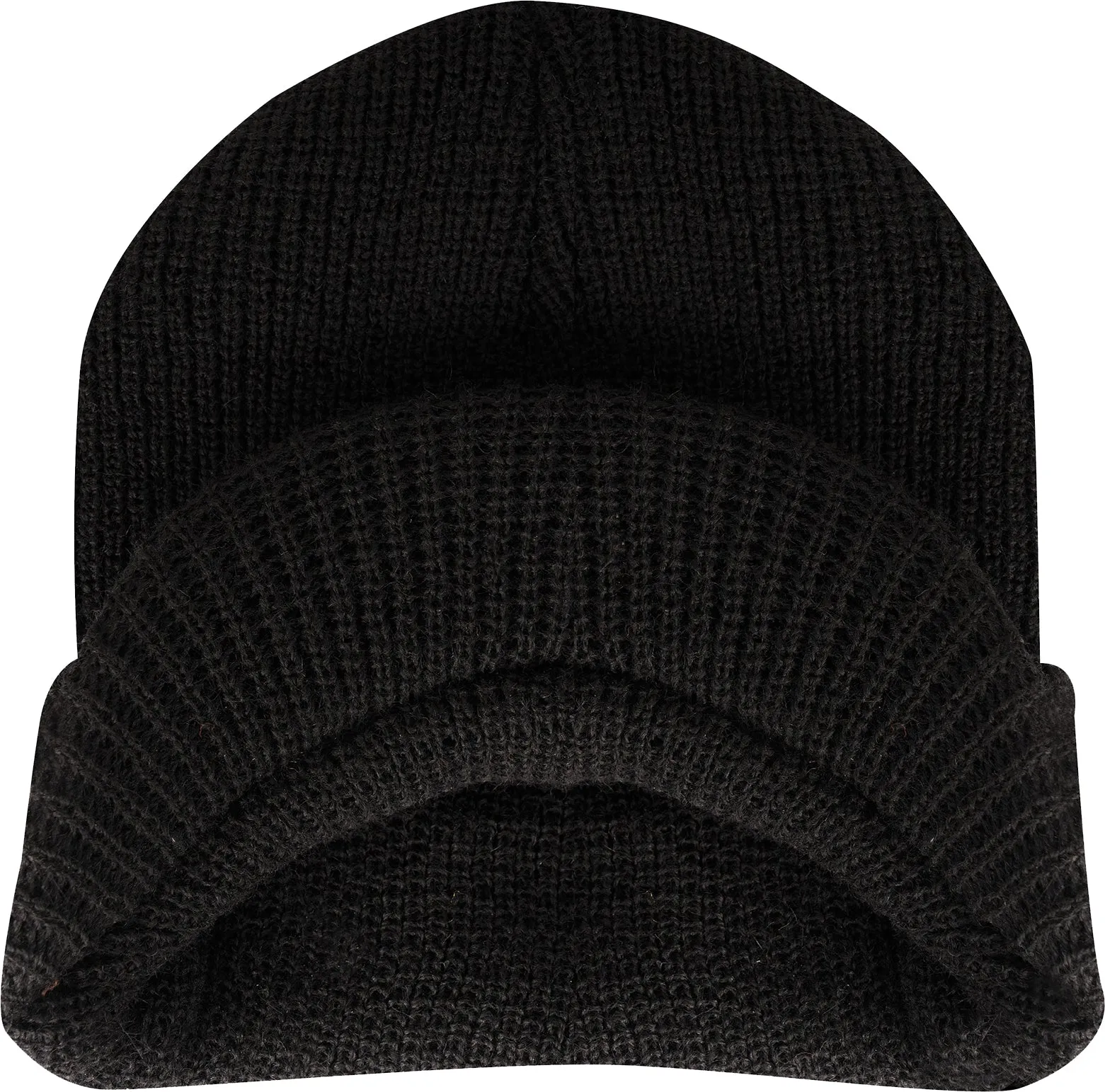 Black - 100% Wool Double Layered Visor Jeep Watch Cap Warm Beanie with Brim & Rothco Tag