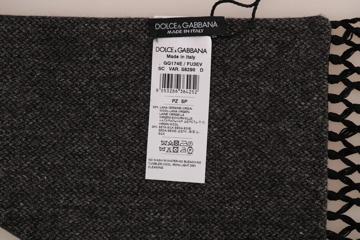 Black Beige Wool Silk Scarf