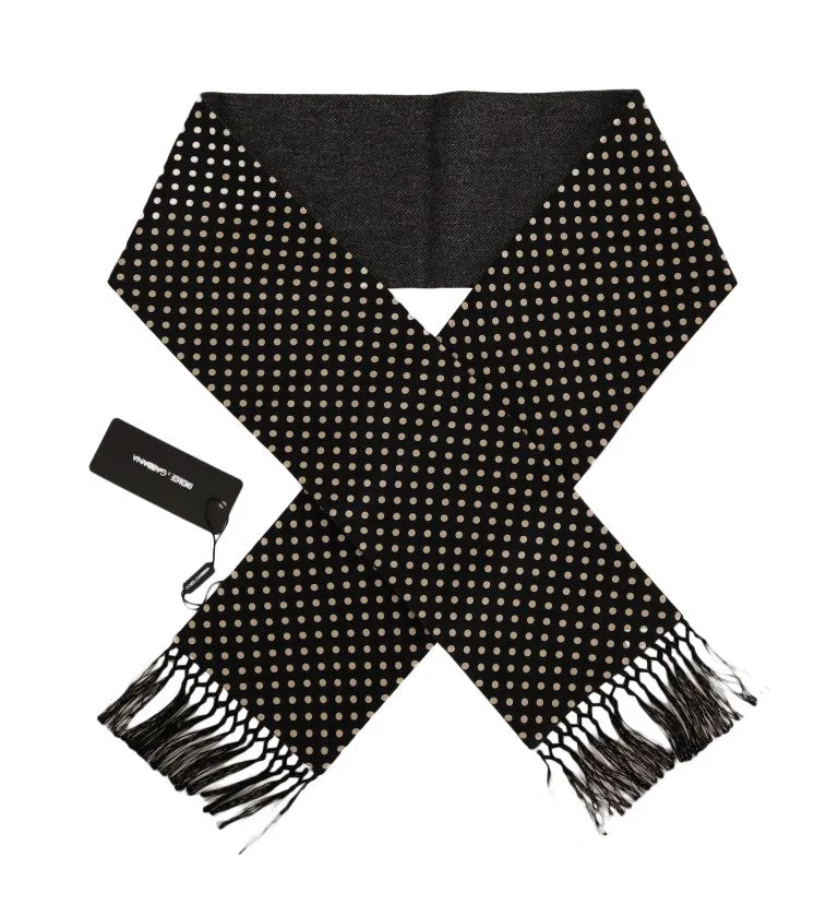 Black Beige Wool Silk Scarf