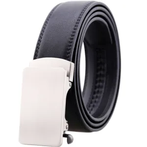 Black Belt Silver Buckle Mens Adjustable Ratchet Slide Buckle Belt -