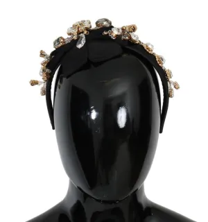 Black Crystal Silk Brass Headband