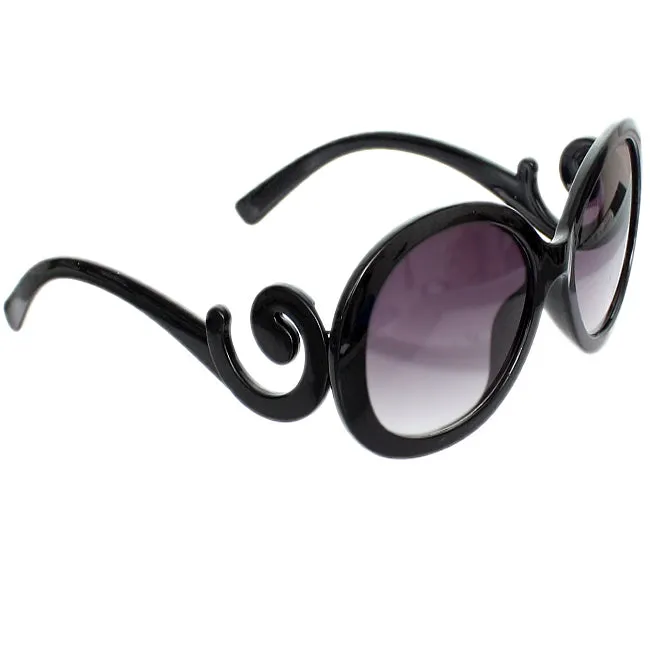 Black Designer Inspired Round Swirl Sunglasses