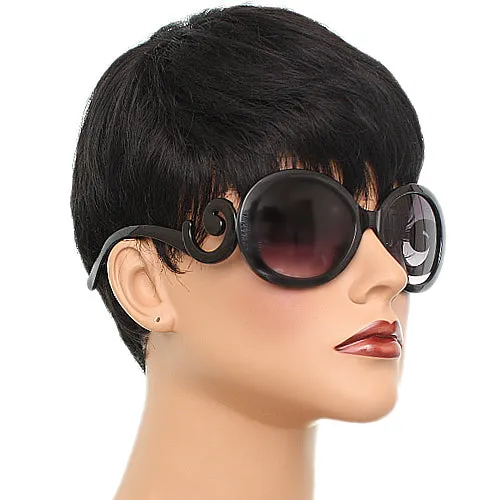 Black Designer Inspired Round Swirl Sunglasses