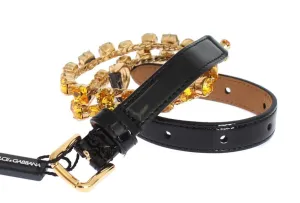 Black Leather Yellow Crystal Belt