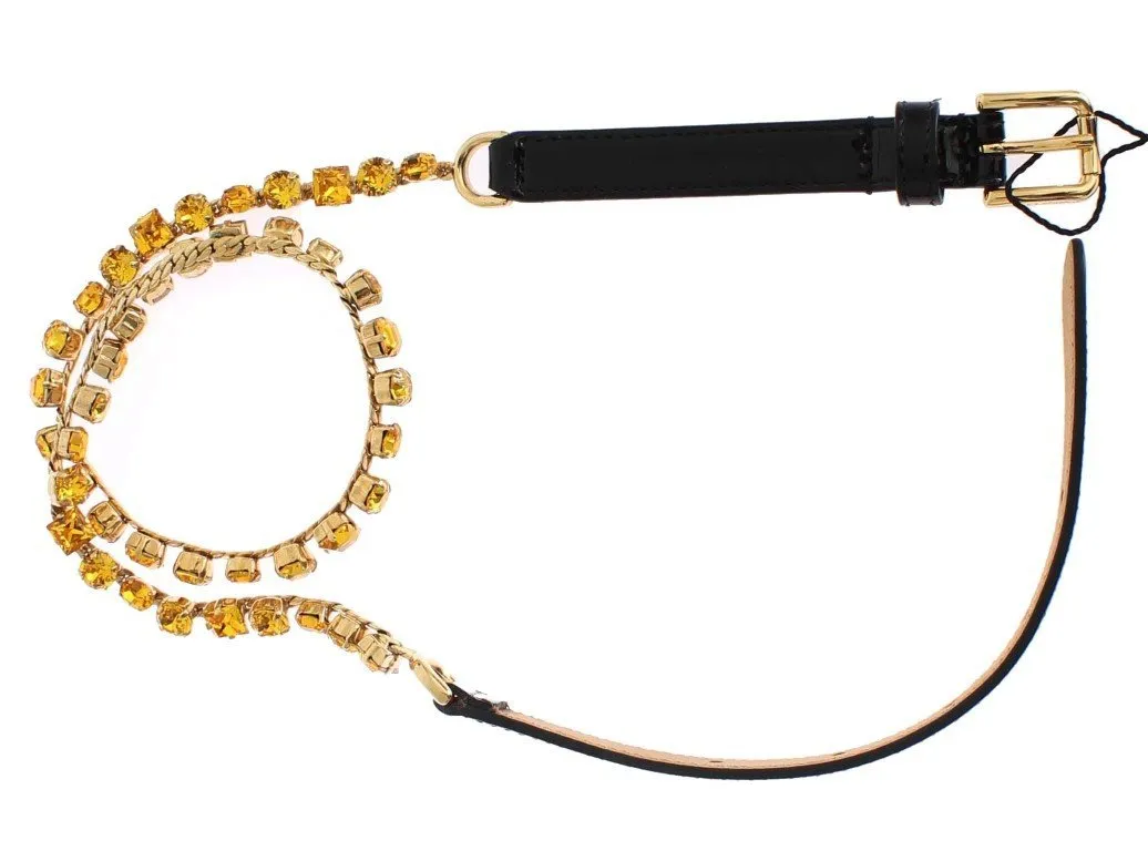 Black Leather Yellow Crystal Belt
