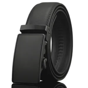 Black Mens Adjustable Ratchet Slide Buckle Belt - Genuine Leather