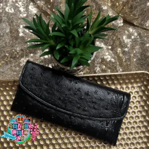 Black Ostrich TriFold Wallet