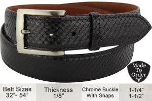 Black Python Snake Skin Designer Full Grain Leather Belt **Made To Order Allow 5 To 6 Weeks To Ship