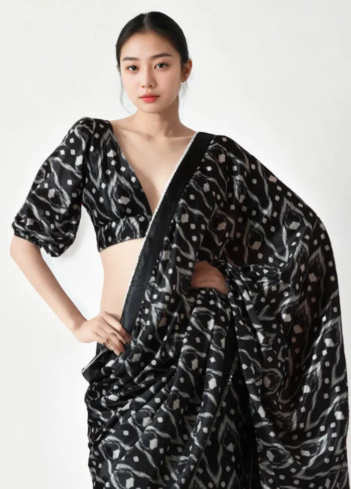 Black Spun Silk Saree With Blouse Piece