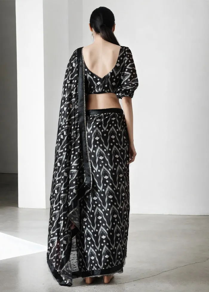 Black Spun Silk Saree With Blouse Piece