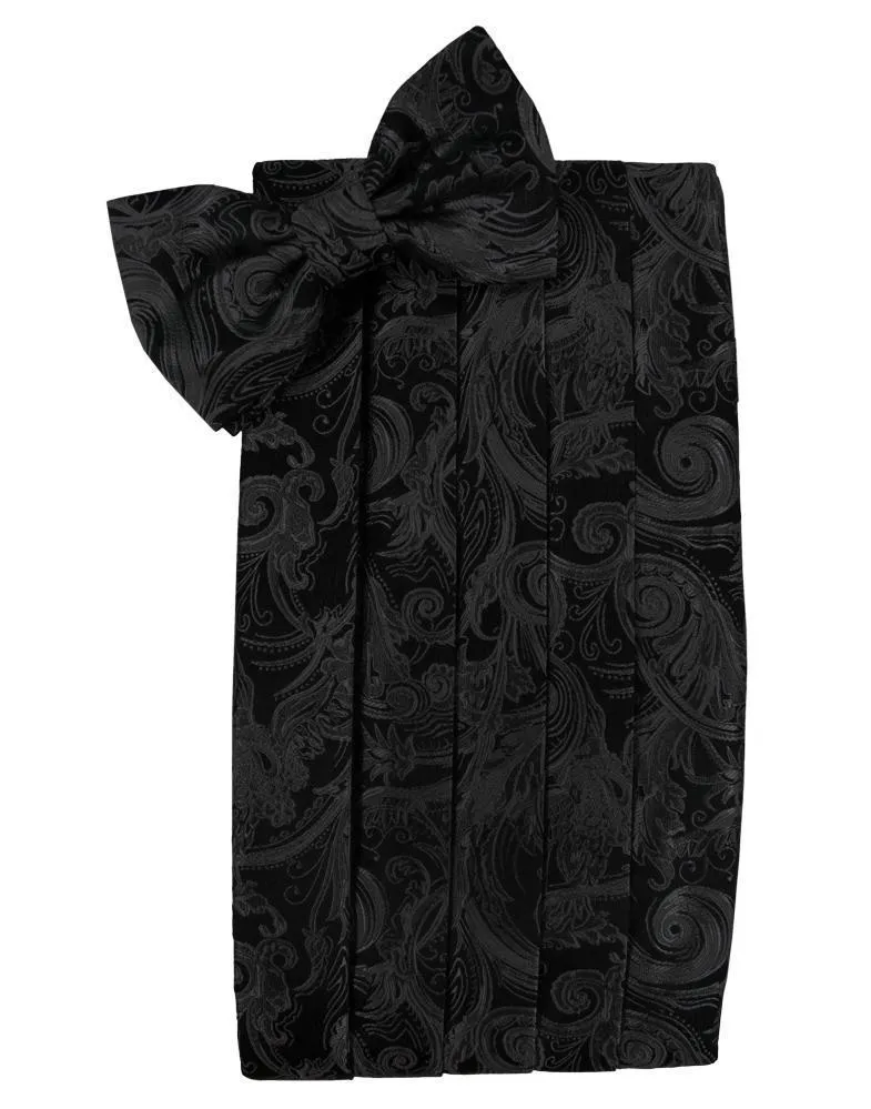 Black Tapestry Silk Cummerbund & Bow Tie Set