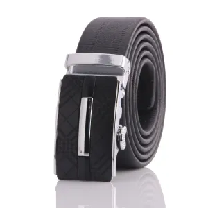 Black With Silver Adjustable Ratchet Slide Buckle Belt for Men - Genuine Leather Automatic Belt with