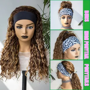 Blonde Highlight Wig Water Wave Headband Human Hair Wigs