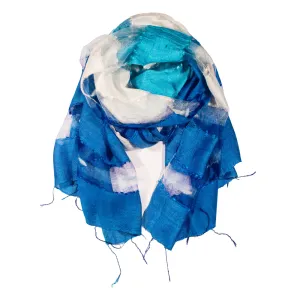 Blue White Silk Felt Decor Scarf
