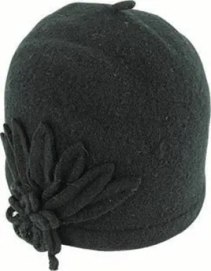 Boiled Wool Pull on with Flower | Black