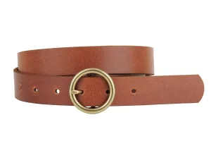 Brass-Toned Circle Buckle Leather Belt