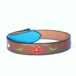 Brown Handmade Belt with Floral & Heart Inlaid Designs sz 41-1/2"