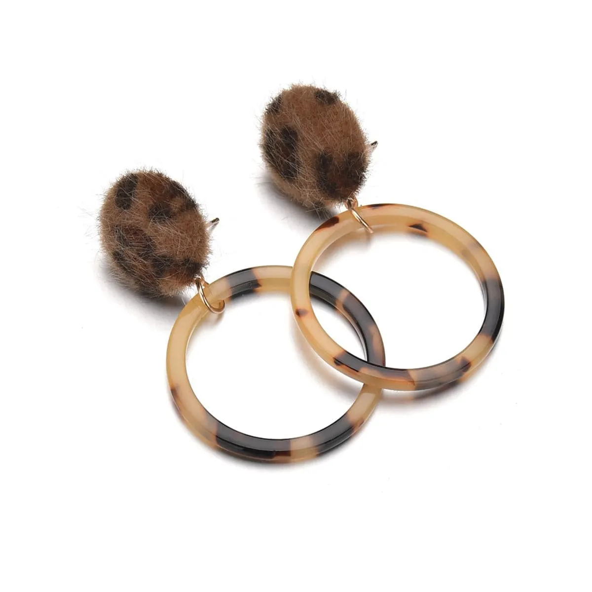 Brown Leopard Wool Open Circle Drop Earrings