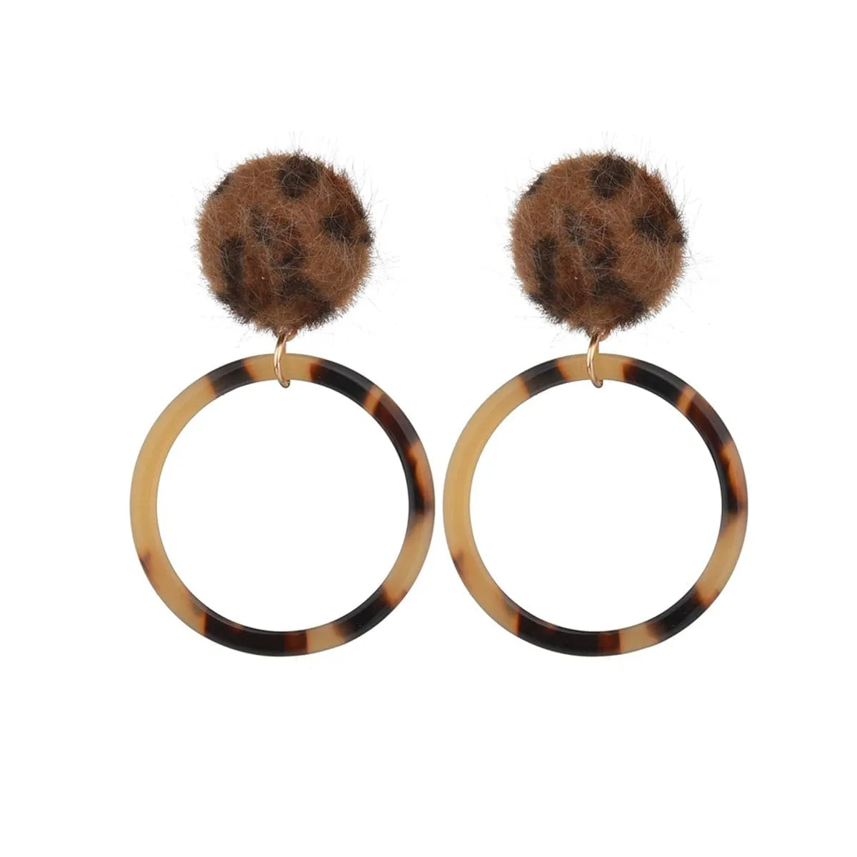 Brown Leopard Wool Open Circle Drop Earrings