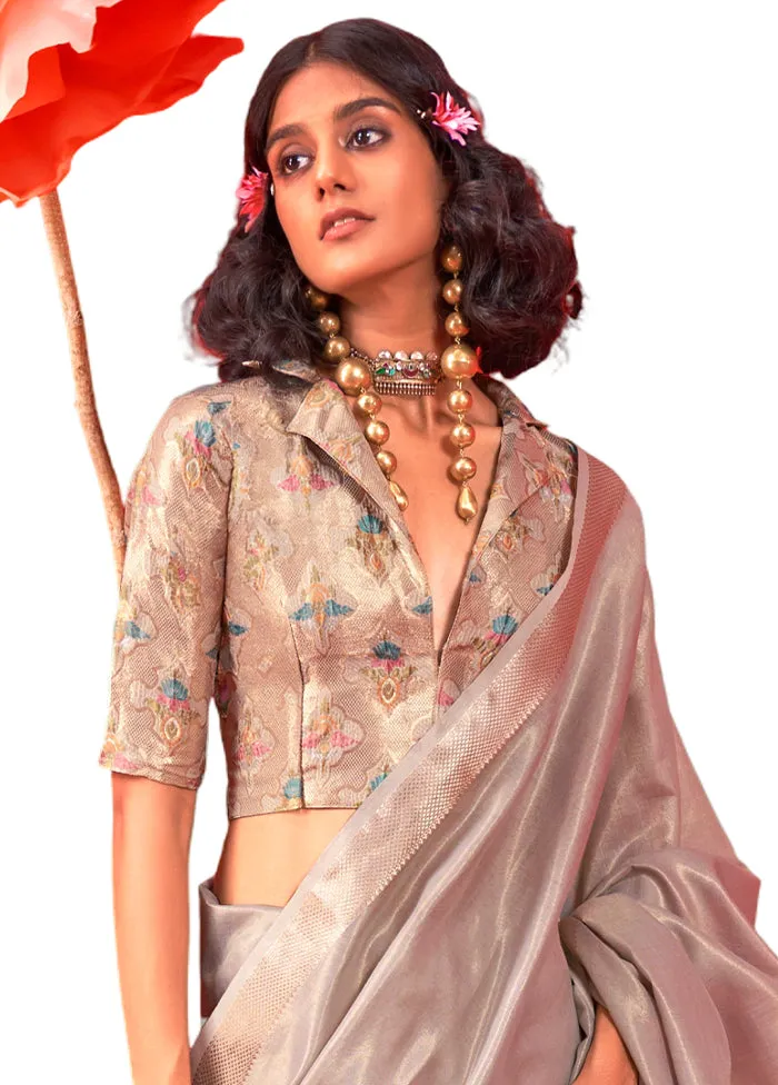 Brown Spun Silk Saree With Blouse Piece