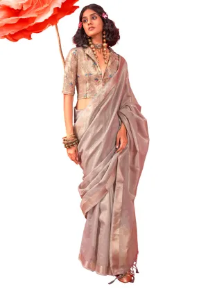 Brown Spun Silk Saree With Blouse Piece