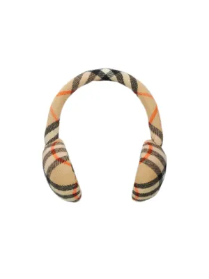 Burberry Check Wool Earmuffs in Sand