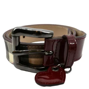 BURBERRY Nova Check Heart Belt Red Multicolor Size 32/80