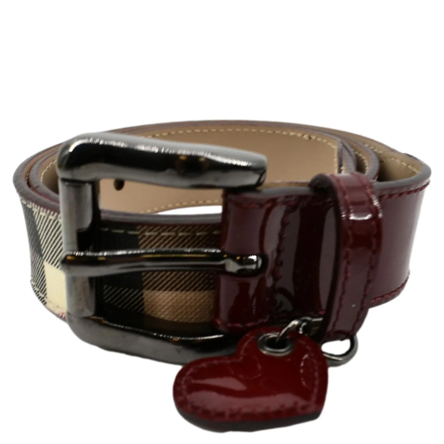 BURBERRY Nova Check Heart Belt Red Multicolor Size 32/80