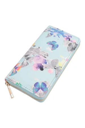 BUTTERFLY PASTEL PRINT LEATHER ZIPPER WALLET