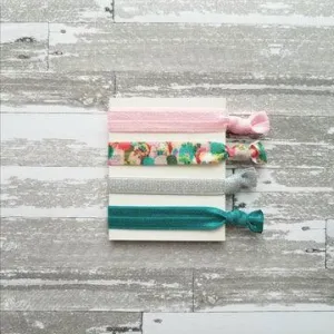 Cactus Hair Accessory Set - pink/aqua teal succulent plant cacti desert plant - tie elastic ribbon ponytail holder band gift ladies girls